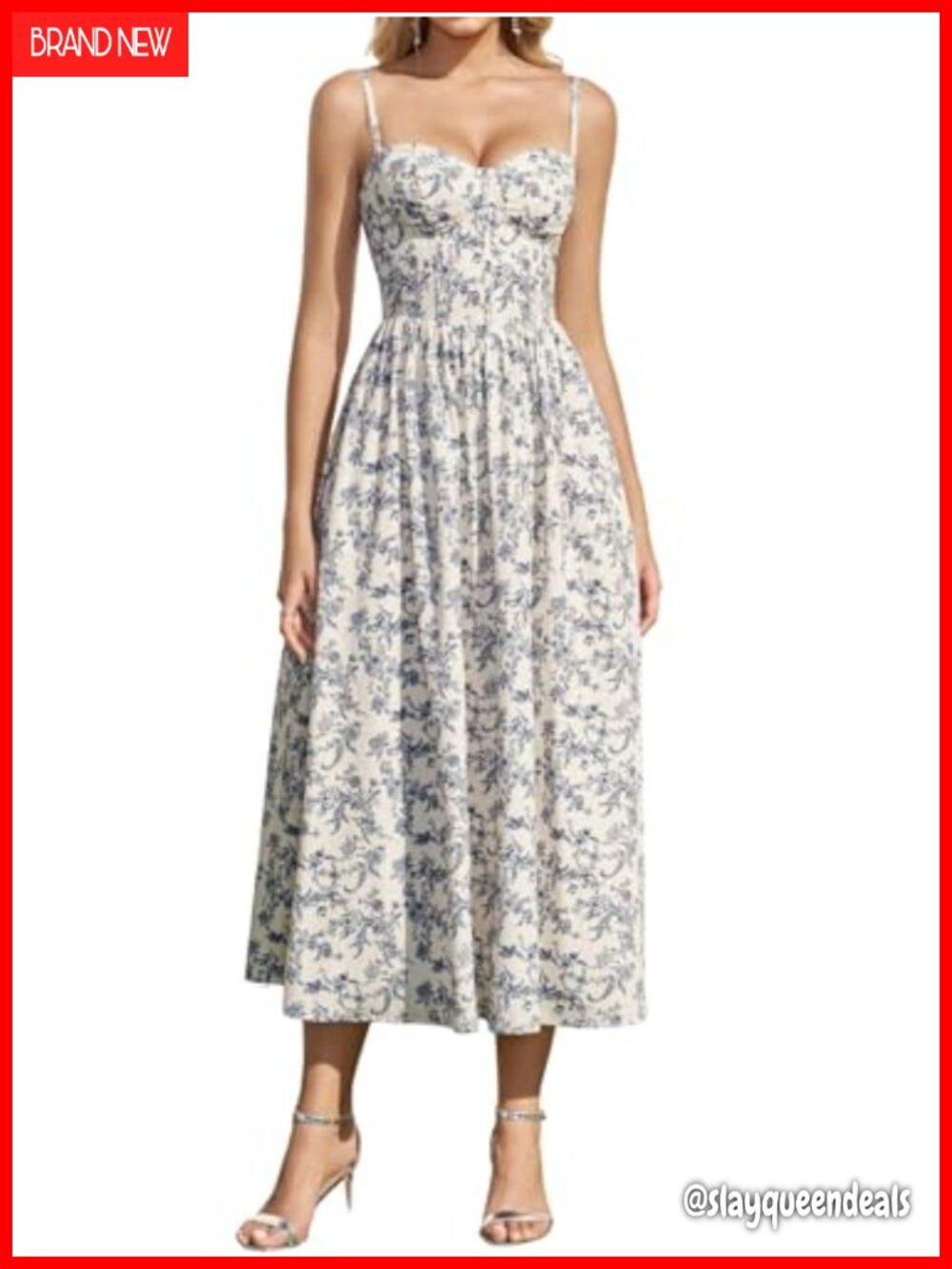 Parthea Summer Floral Corset Midi Dress Sweetheart A-Line